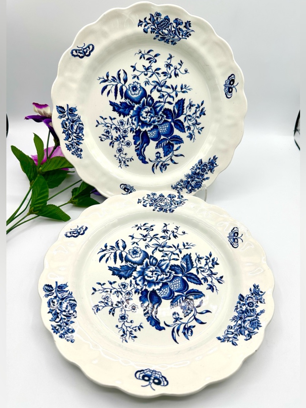 2 Booths “Peony” Dinner Plates. Vintage 1950s. Made in England.